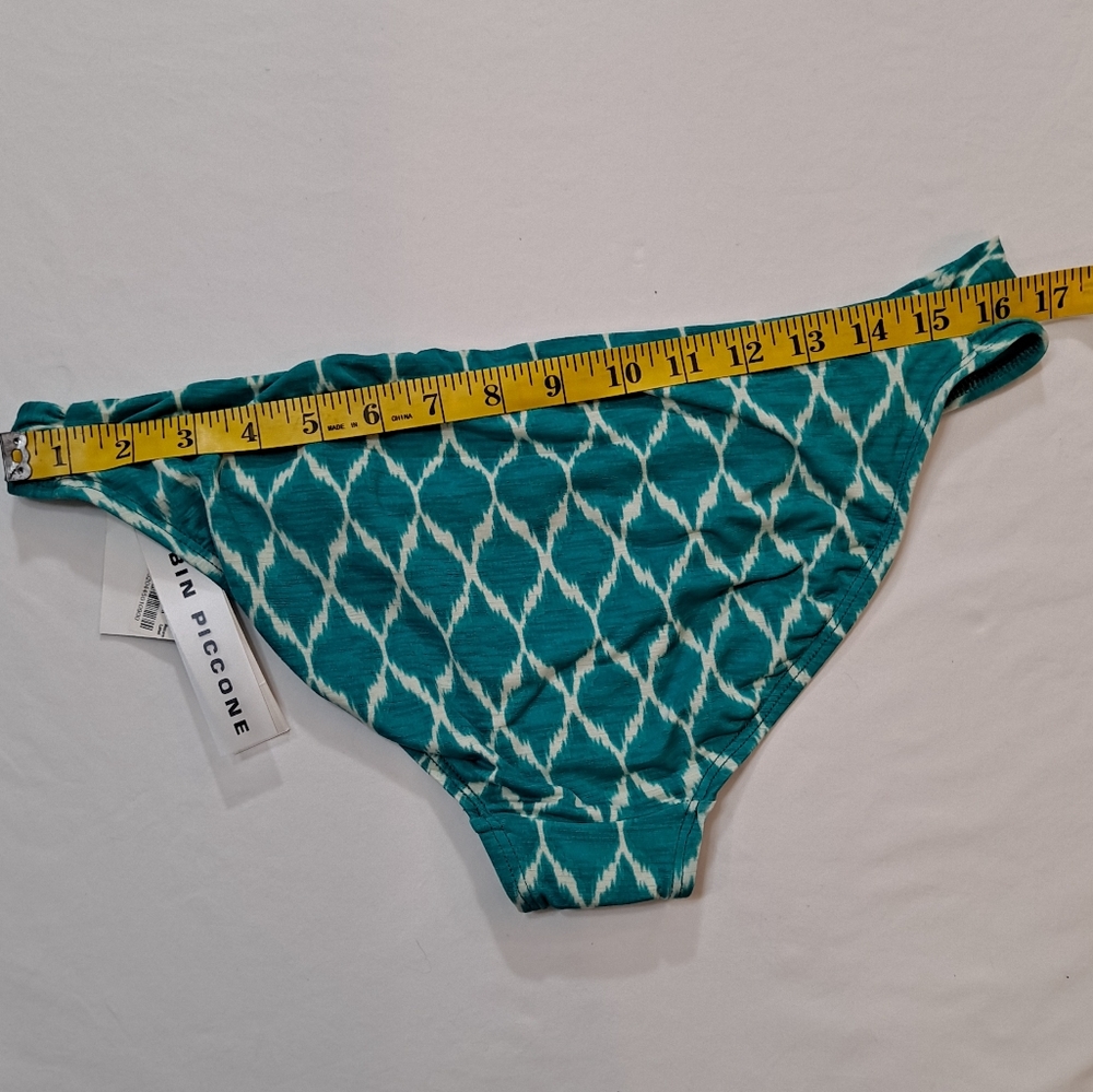 Robin Piccone Swim Women's Size Large Bikini Bottom Oasis Teal White Ikat - Picture 5 of 6